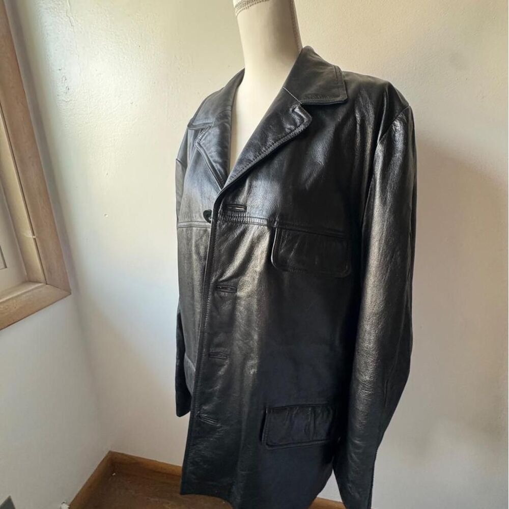 Y2K 90s Wilsons Black Leather Blazer Jacket – Large